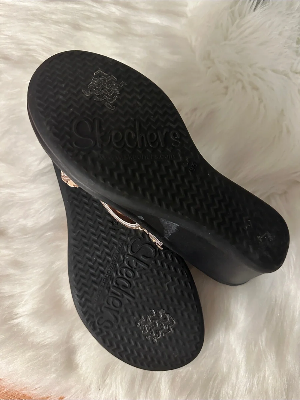 Skechers Metallic Rose Gold Studded Wedge Sandals